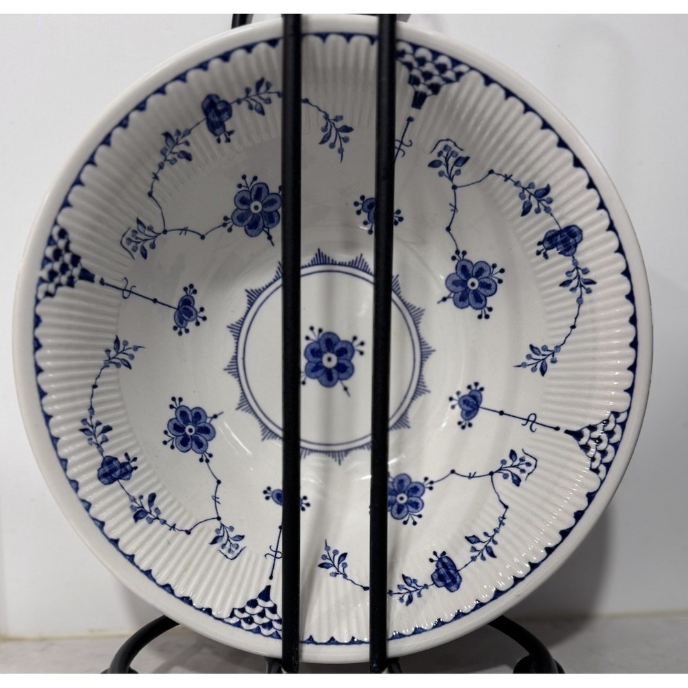 Furnivals Denmark Blue 9" Round Vegetable Bowl Textured Rim Made in England